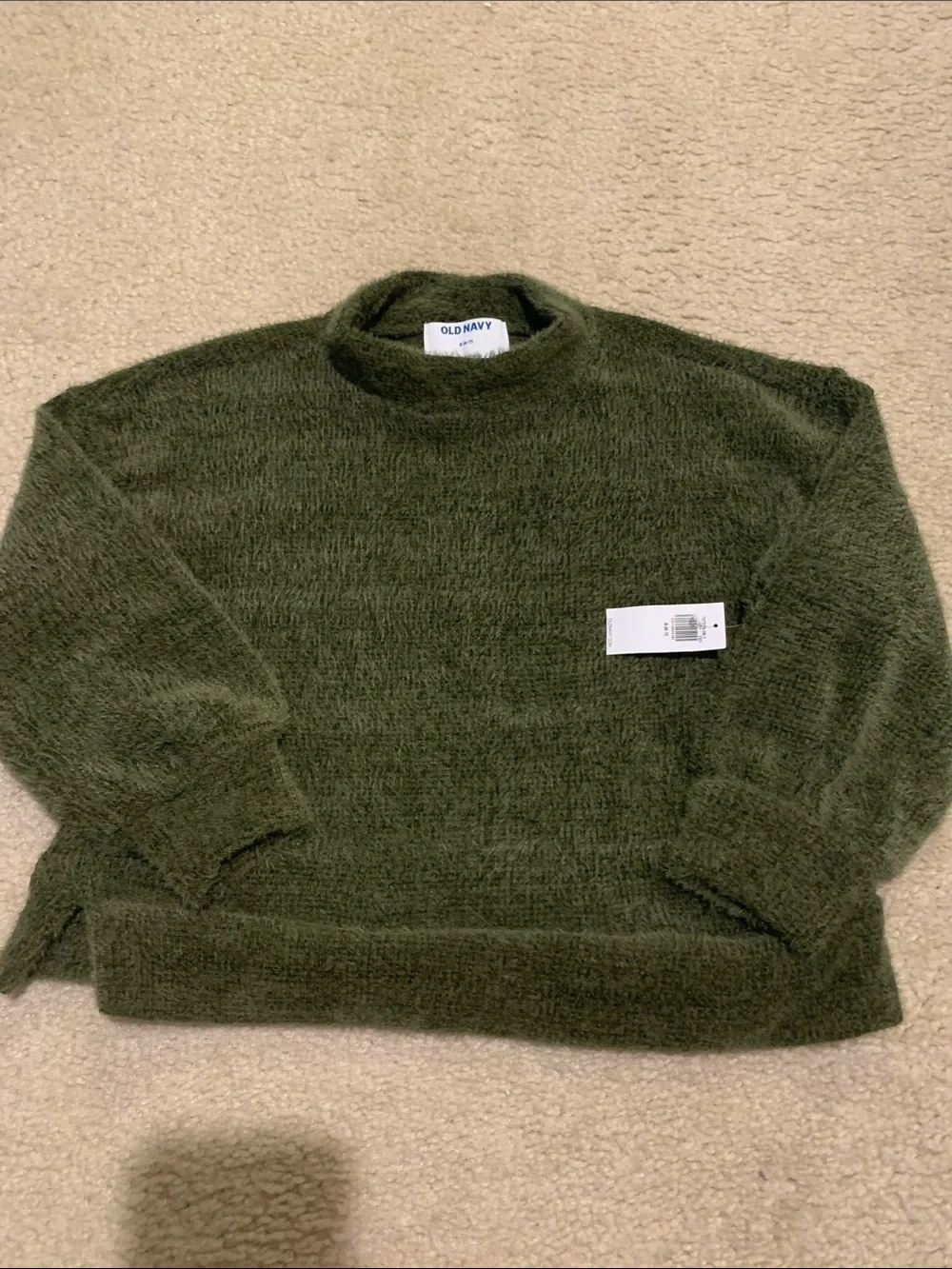Old Navy Girls Olive Crewneck Plush Knit Sweater